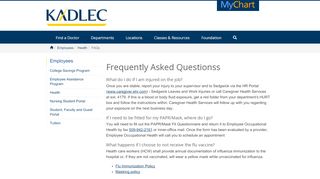 
                            1. Employee Health FAQs | Kadlec