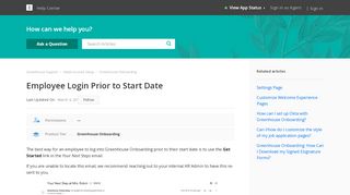
                            4. Employee Login Prior to Start Date – Greenhouse Support