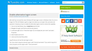 
                            2. Enable alternative logon screen - Tweaks.com