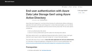 
                            5. End-user authentication: Azure Data Lake Storage Gen1 with Azure ...