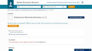 
                            6. Endurance Warranty Services, L.L.C. | Complaints | Better Business ...