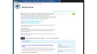
                            1. ePLACE Portal - Mass.gov Licensing and Permitting Portal