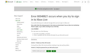 
                            7. Error 80048821 | Can't Sign in to Xbox Live - Xbox Support
