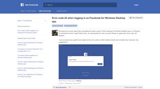 
                            1. Error code 22 when logging in on Facebook for …