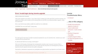 
                            8. Error: Invalid login during Joomla upgrade - Joomla!® Tips