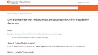 
                            9. Error placing order with Authorize.net Sandbox account (An error ...