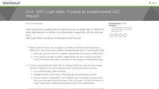 
                            4. Error: SSO Login failed. Possibly an invalid/expired SSO request ...
