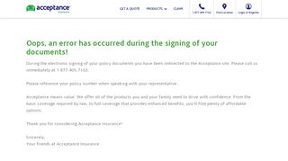 
                            4. eSignature Access Code Failed - Acceptance Insurance