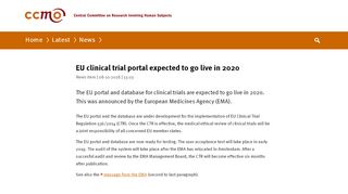 
                            9. EU clinical trial portal expected to go live in 2020 | News item | The ...