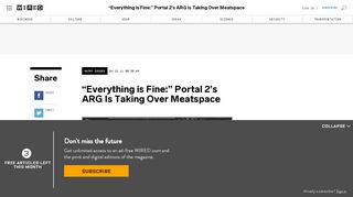 
                            7. “Everything is Fine:” Portal 2's ARG Is Taking Over Meatspace | WIRED