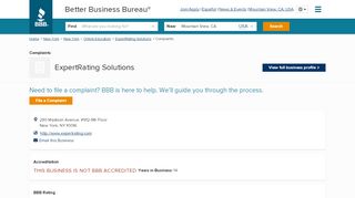 
                            8. ExpertRating Solutions | Complaints | Better Business Bureau® Profile