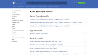 
                            2. Extra Security Features | Facebook Help Center | Facebook