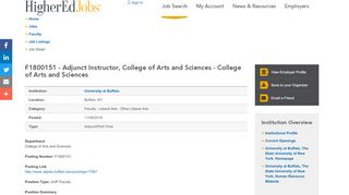 
                            6. F1800151 - Adjunct Instructor, College of Arts and ... - Higher Ed Jobs