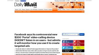 
                            7. Facebook admits its new $200 'Portal' video-calling device DOES tune ...