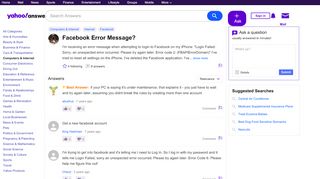 
                            5. Facebook Error Message? | Yahoo Answers