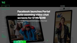 
                            6. Facebook launches Portal auto-zooming video chat screens for $199 ...