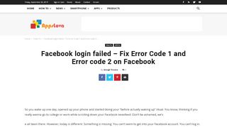 
                            8. Facebook login failed – Fix Error Code 1 and Error code 2 ...