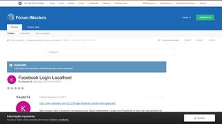 
                            6. Facebook Login Localhost - PHP - Fórum iMasters