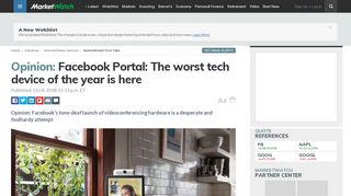 
                            2. Facebook Portal: The worst tech device of the year is here - MarketWatch