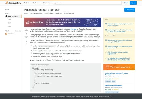
                            1. Facebook redirect after login - Stack Overflow