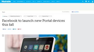 
                            3. Facebook to launch new Portal devices this fall - Mashable