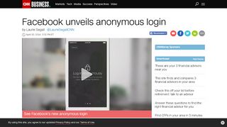 
                            9. Facebook unveils anonymous login - Apr. 30, 2014 - CNN Money