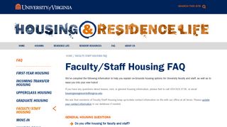 
                            8. Faculty/Staff Housing FAQ | Housing and Residence Life, U.Va.