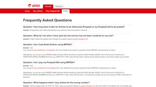 
                            2. FAQ's - Buy airtel airtime & Pay for your airtel postpaid bill