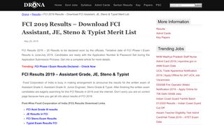 
                            8. FCI Results 2019 - Zone Wise Gr III, JE, Steno, Typist Results