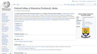 
                            3. Federal College of Education (Technical), Akoka - Wikipedia