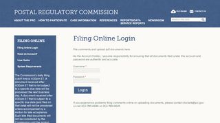 
                            3. Filing Online Login | Postal Regulatory Commission