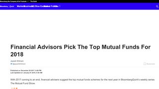 
                            8. Financial Advisors Pick The Top Mutual Funds For 2018