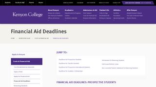 
                            3. Financial Aid Deadlines · Kenyon College