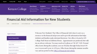 
                            2. Financial Aid Information for New Students · Kenyon College