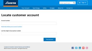 
                            2. Find By Account Page - Avista