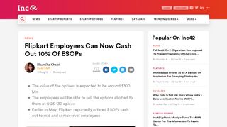 
                            2. Flipkart Employees Can Now Cash Out 10% Of ESOPs - Inc42