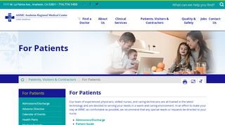 
                            1. For Patients | Anaheim Regional Medical Center