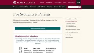 
                            8. For Students & Parents: Financial Services: Alma College