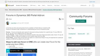 
                            2. Forums in Dynamics 365 Portal Add-on - Microsoft Dynamics CRM ...