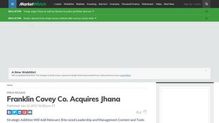 
                            5. Franklin Covey Co. Acquires Jhana - MarketWatch