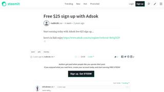 
                            2. Free $25 sign up with Adsok — Steemit