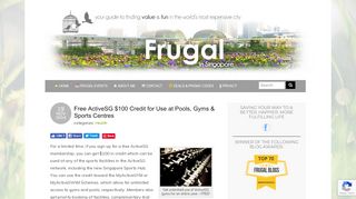 
                            8. Free ActiveSG $100 Credit - Frugal in Singapore