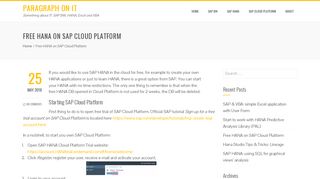 
                            7. Free HANA on SAP Cloud Platform – Paragraph …