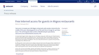 
                            9. Free Internet access for guests in Migros restaurants | Swisscom