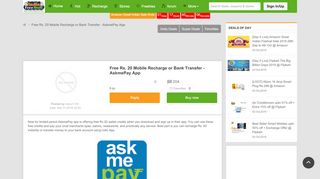 
                            7. Free Rs. 20 Mobile Recharge or Bank Transfer - AskmePay App