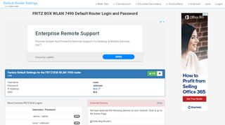 
                            3. FRITZ BOX WLAN 7490 Default Router Login and Password