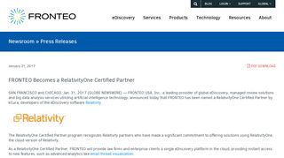 
                            5. FRONTEO Becomes a RelativityOne Certified Partner ...