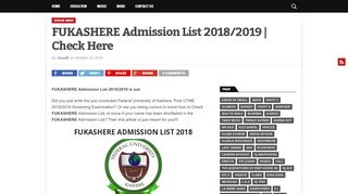 
                            7. FUKASHERE Admission List 2018/2019 | Check Here - South African ...