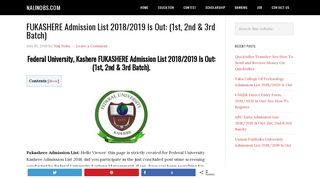 
                            6. FUKASHERE Admission List 2018/2019 Is Out: (1st, 2nd & 3rd Batch)