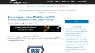 
                            3. FULOKOJA Post UTME Screening Form 2019/2020 - MySchoolGist